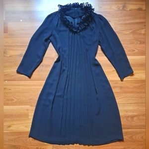 Vintage Sheer Black Romantic Goth Flowy Victorian Pleated Ruffle Collar Dress